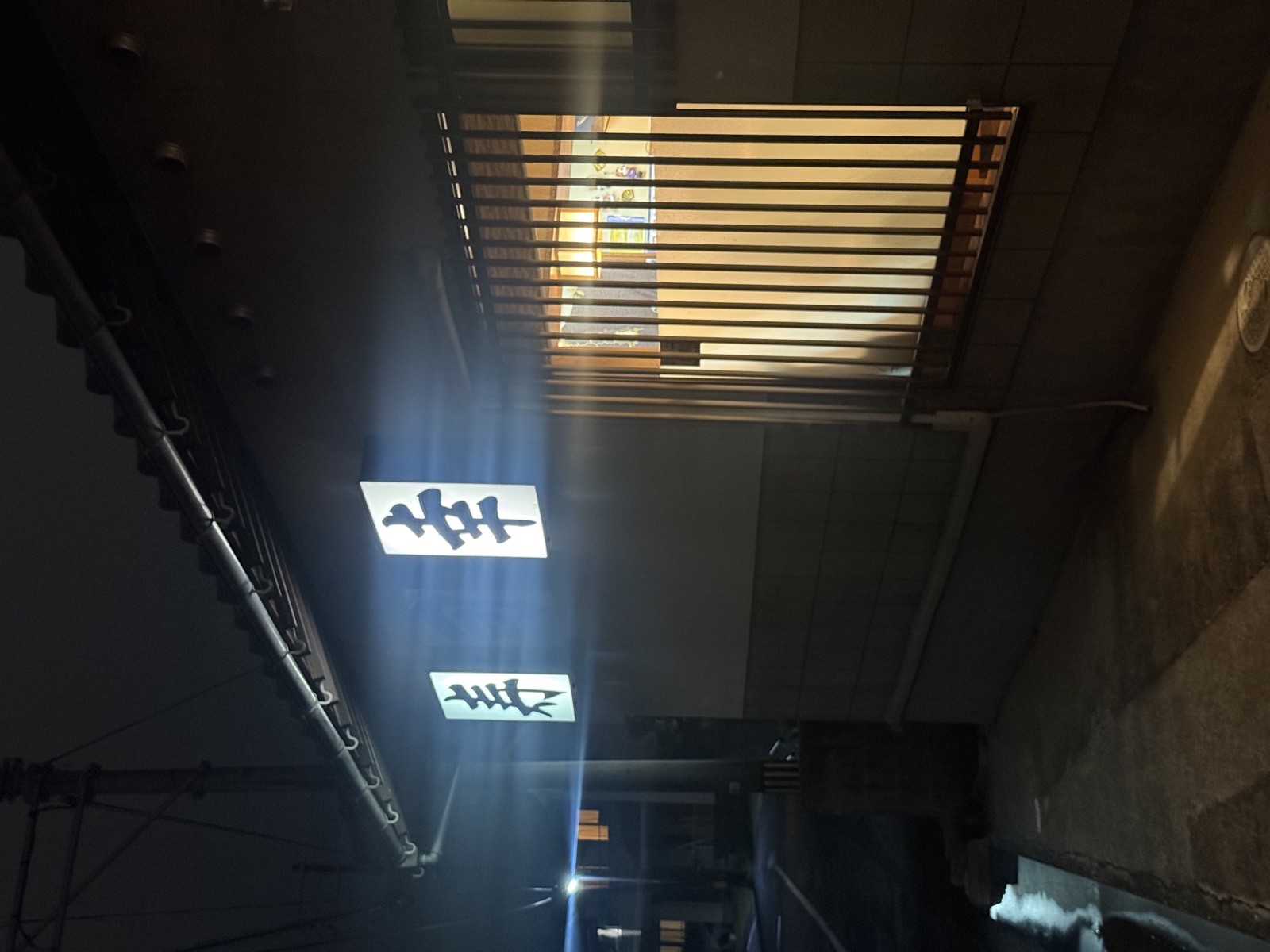Neon signage illuminates traditional Japanese storefront at night